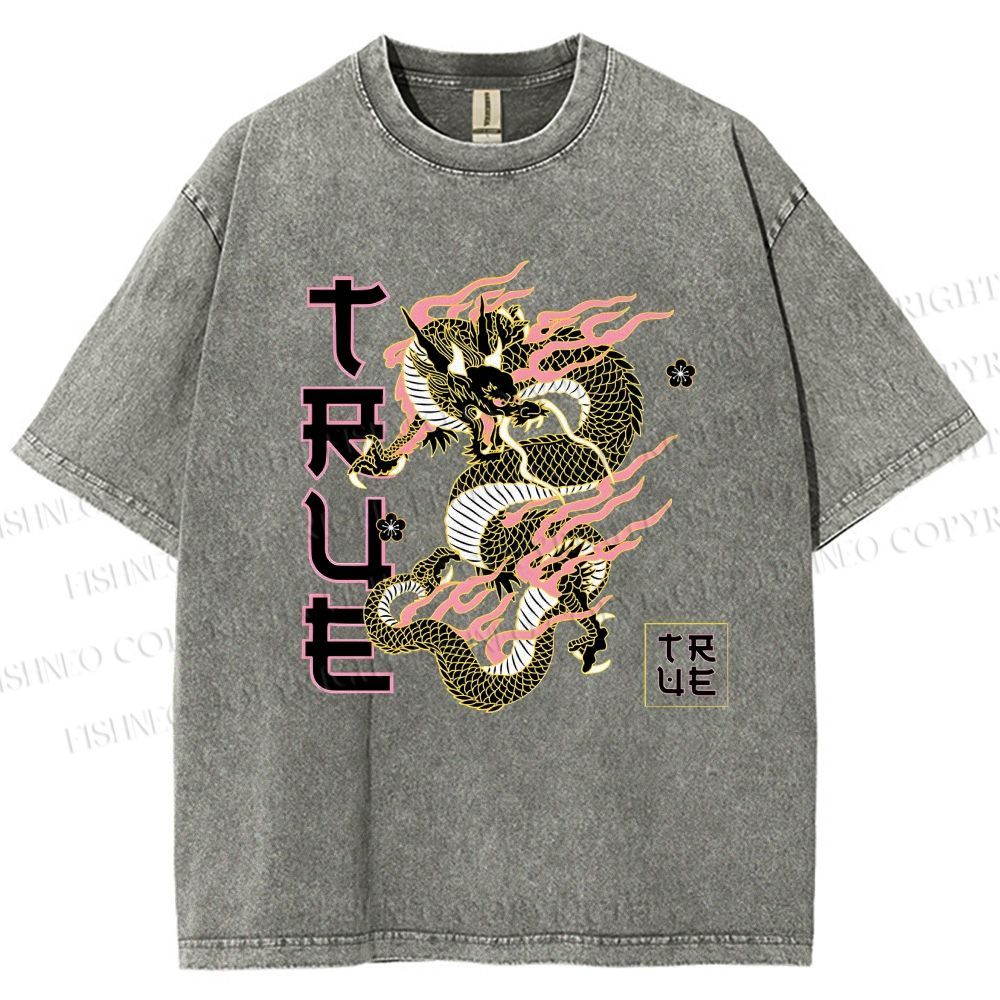 Unisex Dragon Printed Washed Tee