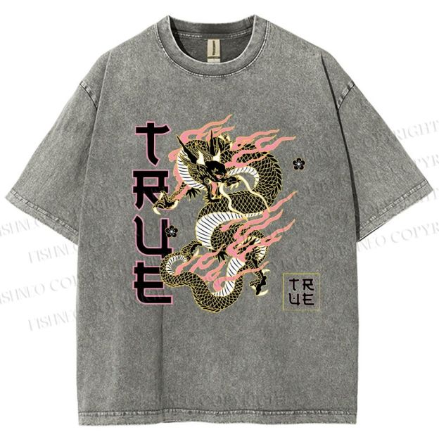 Unisex Dragon Printed Washed Tee