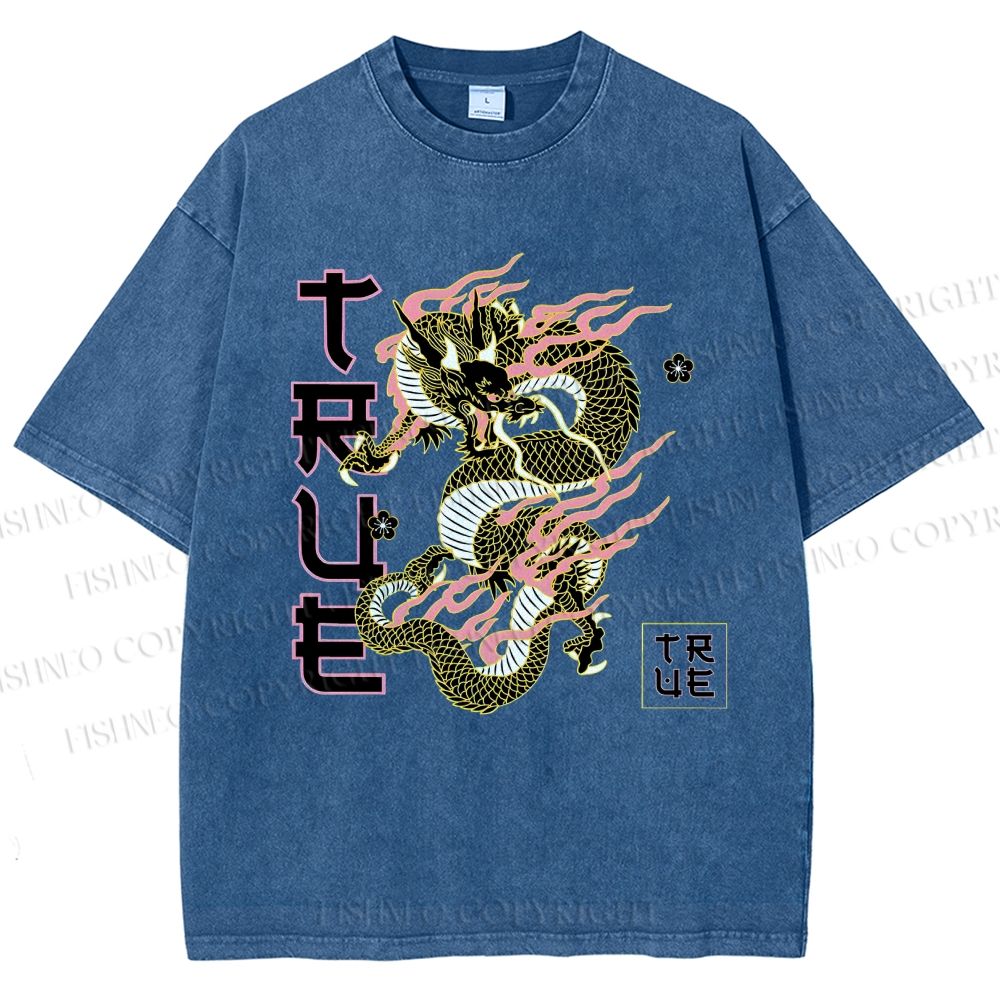 Unisex Dragon Printed Washed Tee