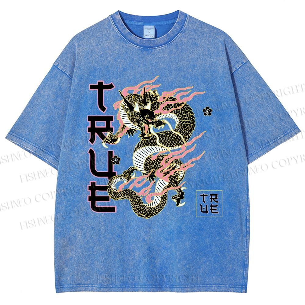 Unisex Dragon Printed Washed Tee