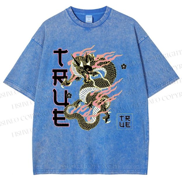 Unisex Dragon Printed Washed Tee