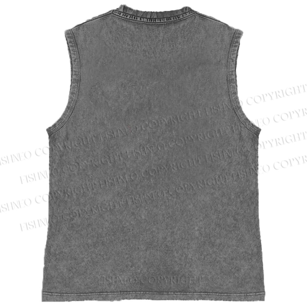 Unisex Vintage Tiger Graffiti Printed Washed Tank Top