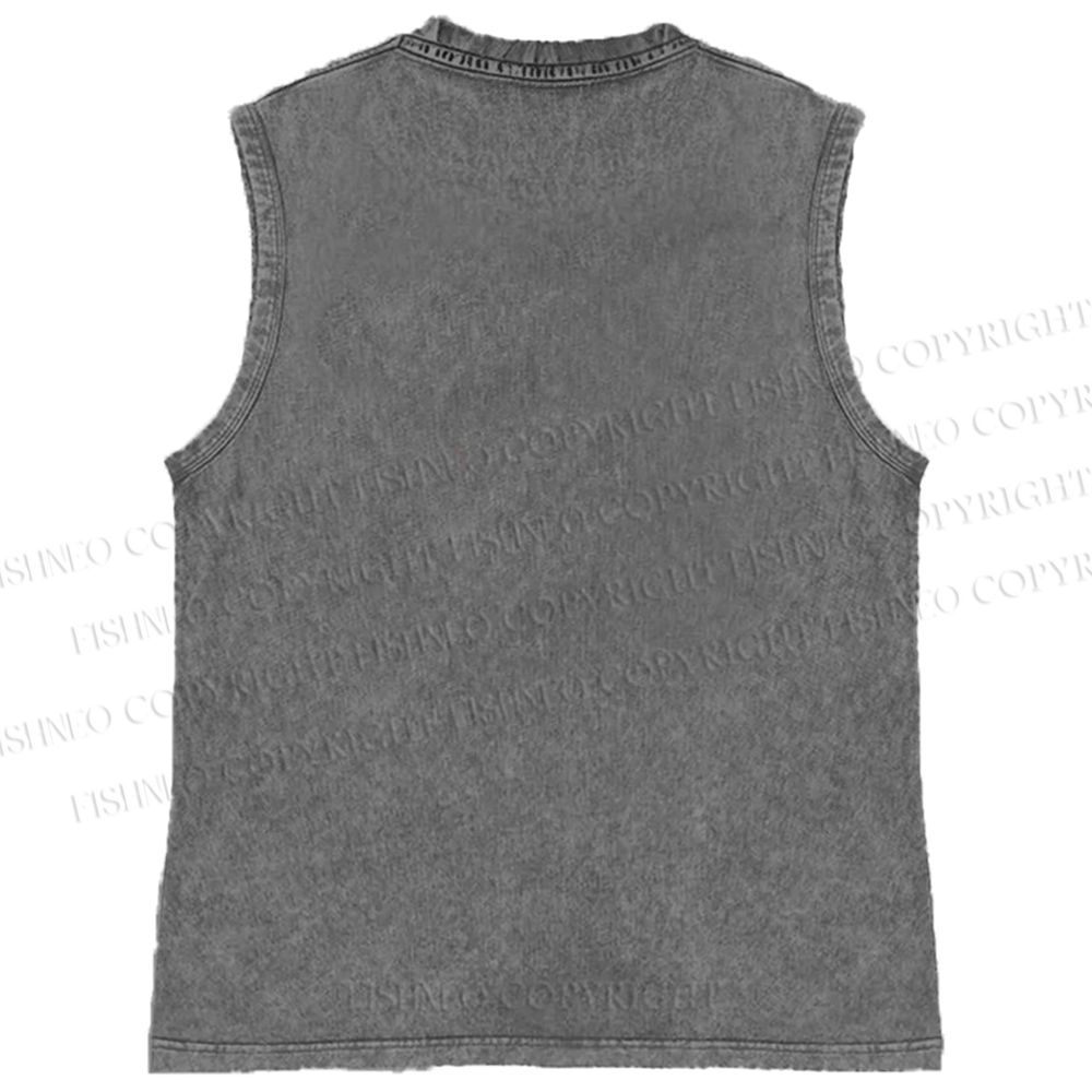 Unisex Vintage Tiger Graffiti Printed Washed Tank Top