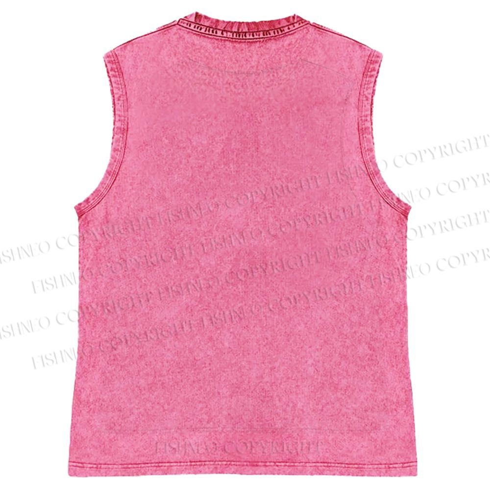 Unisex Vintage Tiger Graffiti Printed Washed Tank Top