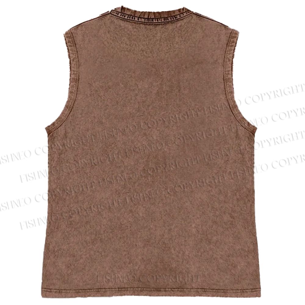 Unisex Vintage Tiger Graffiti Printed Washed Tank Top