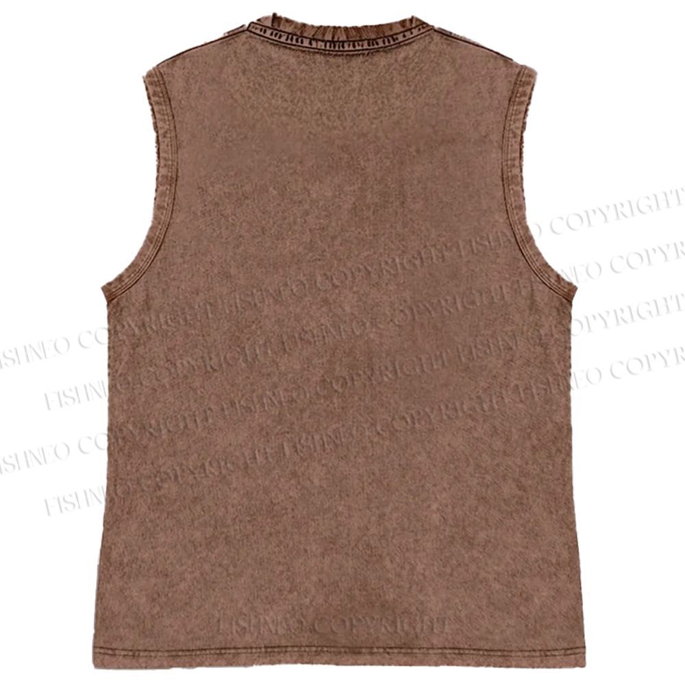 Unisex Vintage Tiger Graffiti Printed Washed Tank Top