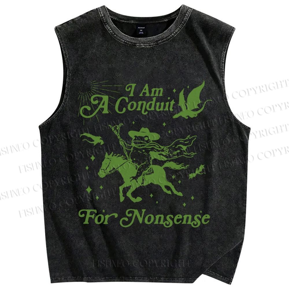 Unisex Vintage Frog I am a Conduit For Nonsense Printed Washed Tank Top