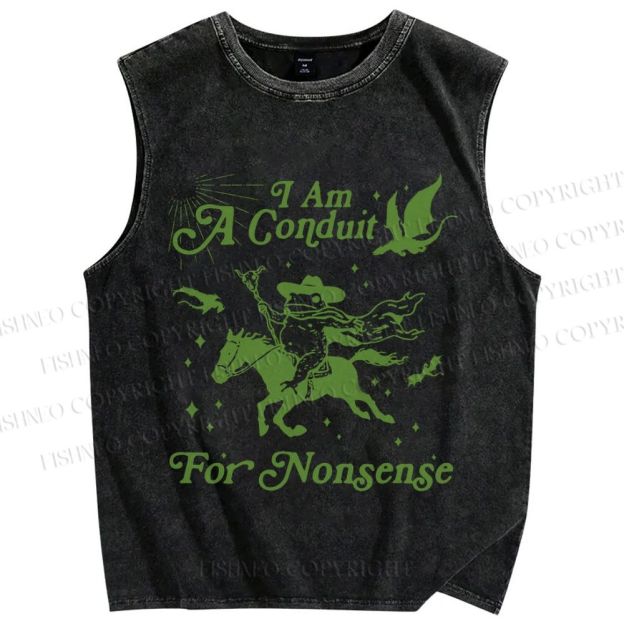 Unisex Vintage Frog I am a Conduit For Nonsense Printed Washed Tank Top