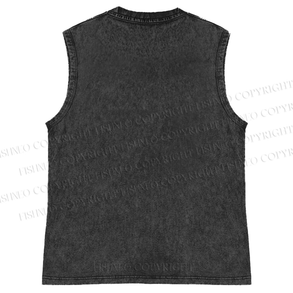 Unisex Vintage Tiger Graffiti Printed Washed Tank Top