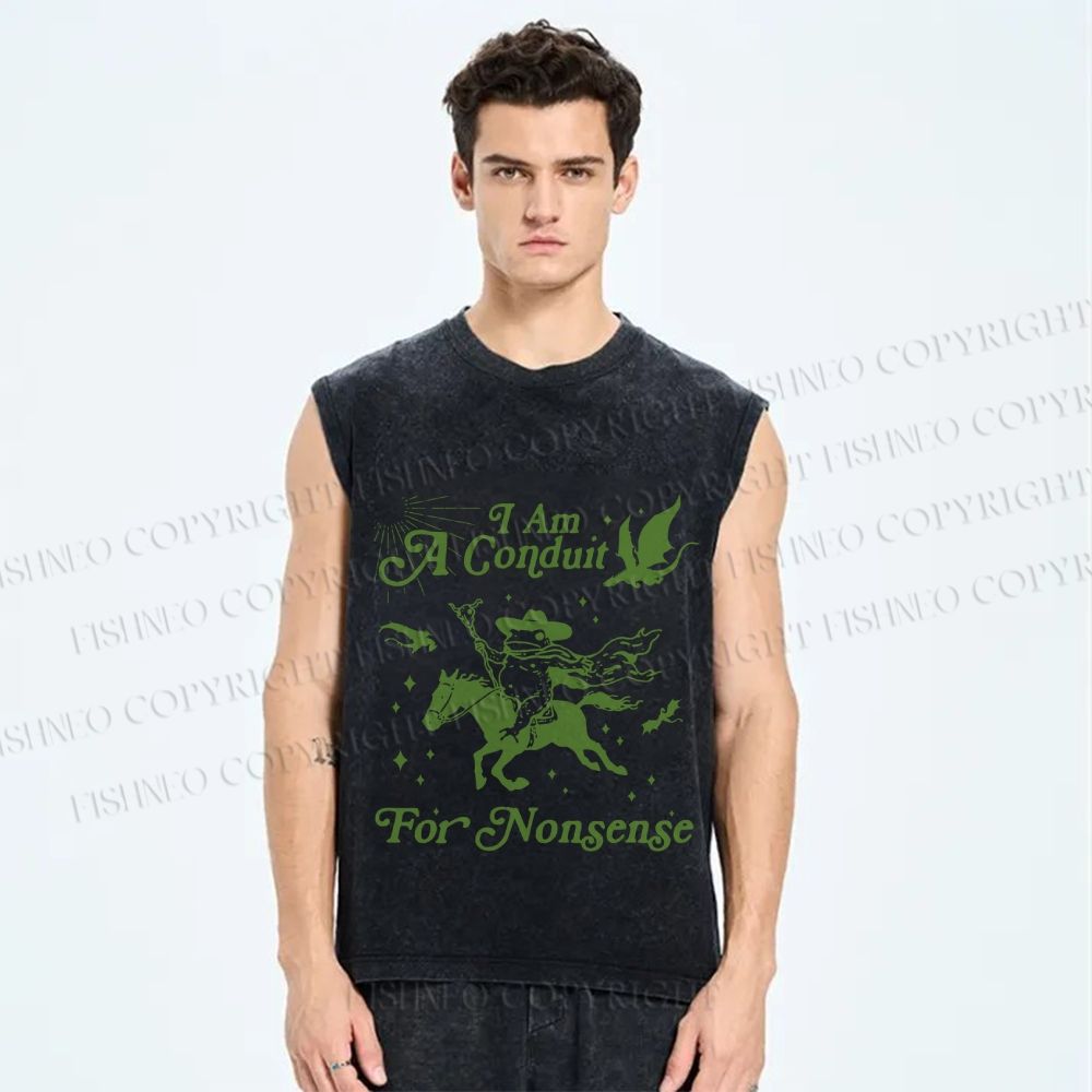 Unisex Vintage Frog I am a Conduit For Nonsense Printed Washed Tank Top