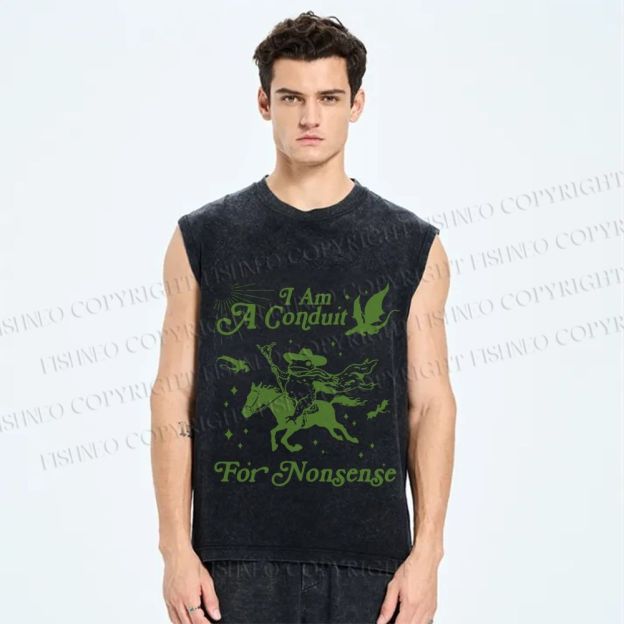 Unisex Vintage Frog I am a Conduit For Nonsense Printed Washed Tank Top