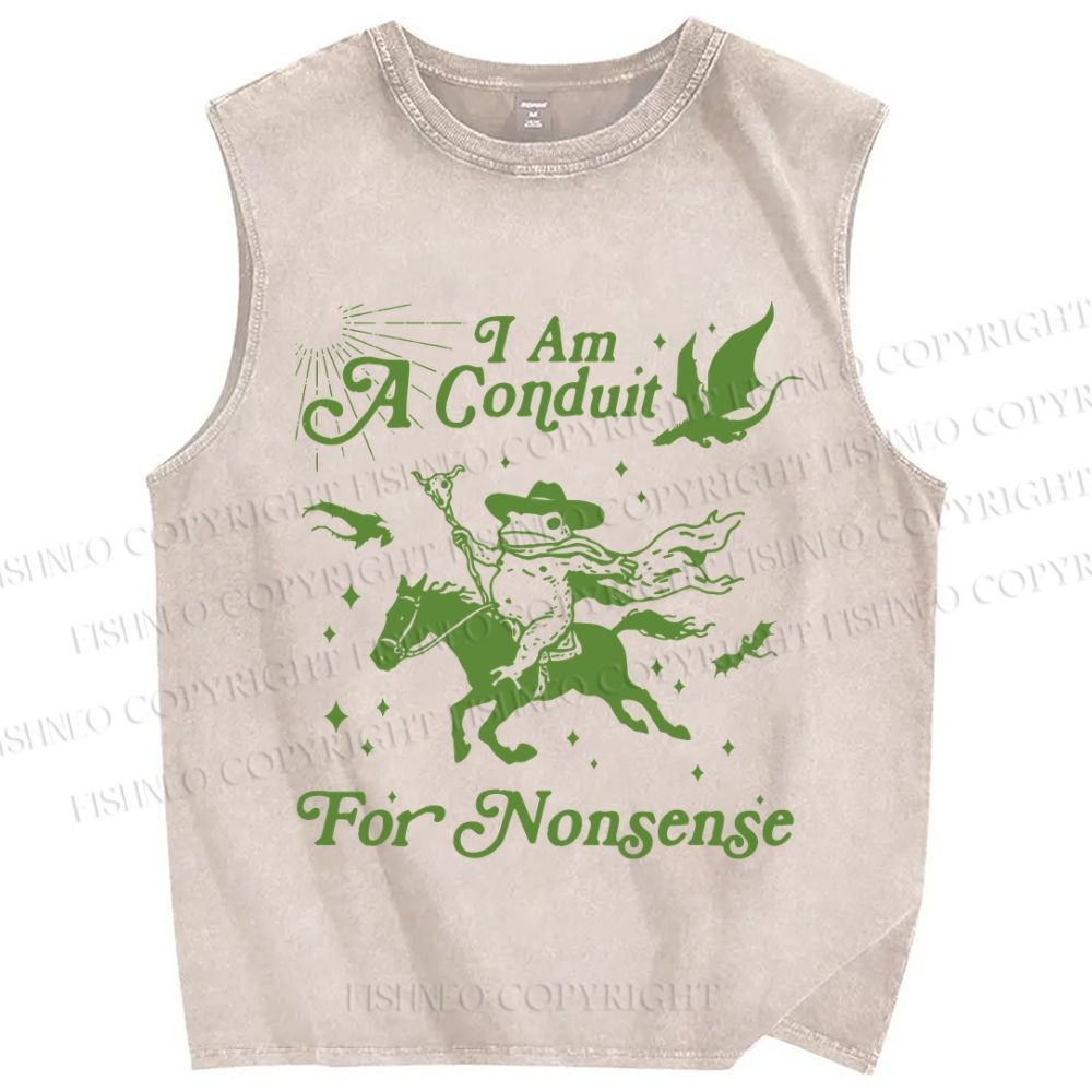 Unisex Vintage Frog I am a Conduit For Nonsense Printed Washed Tank Top