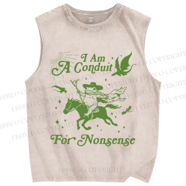 Unisex Vintage Frog I am a Conduit For Nonsense Printed Washed Tank Top