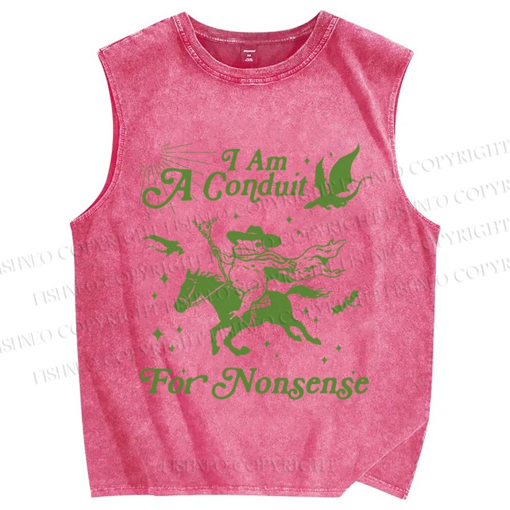 Unisex Vintage Frog I am a Conduit For Nonsense Printed Washed Tank Top