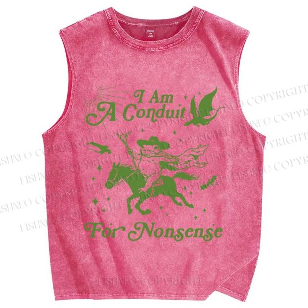 Unisex Vintage Frog I am a Conduit For Nonsense Printed Washed Tank Top
