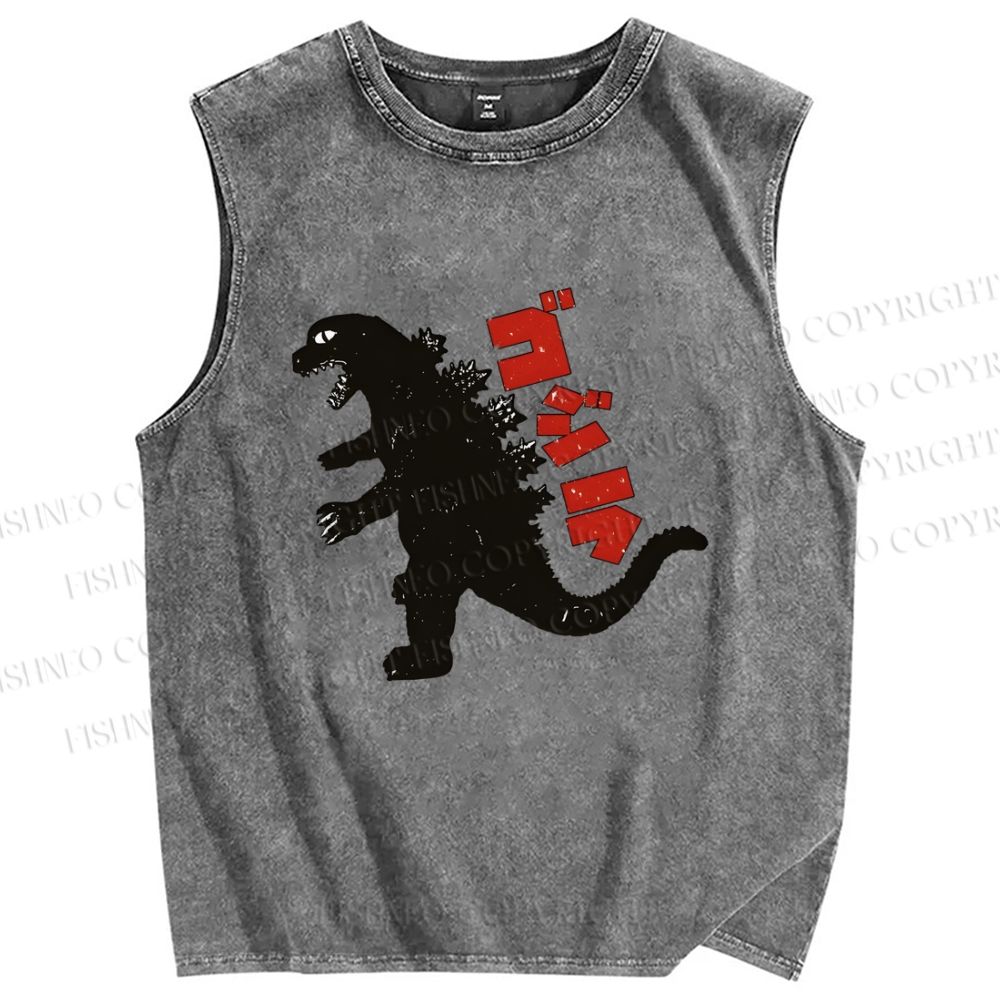 Unisex Monster Printed Washed Tank Top