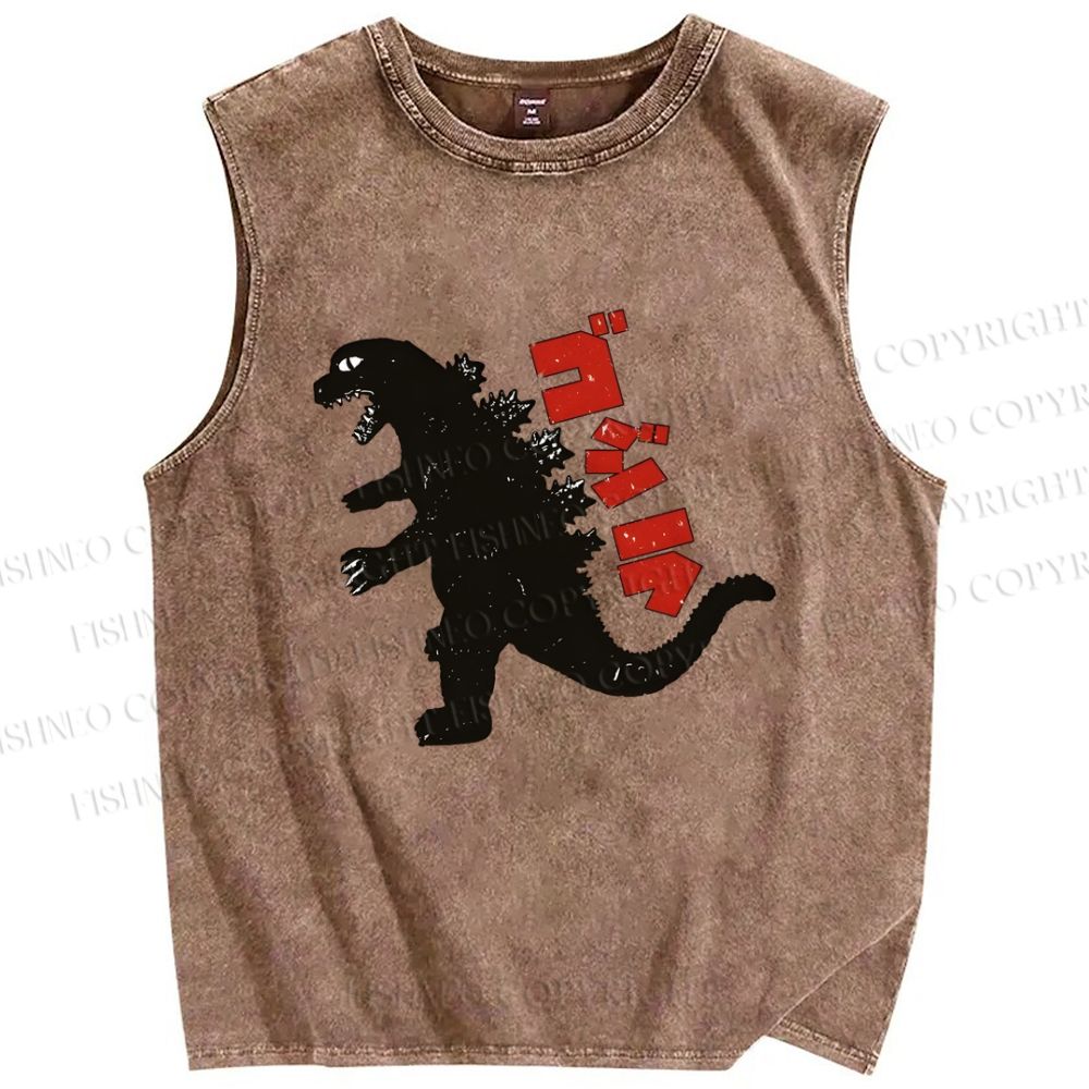 Unisex Monster Printed Washed Tank Top