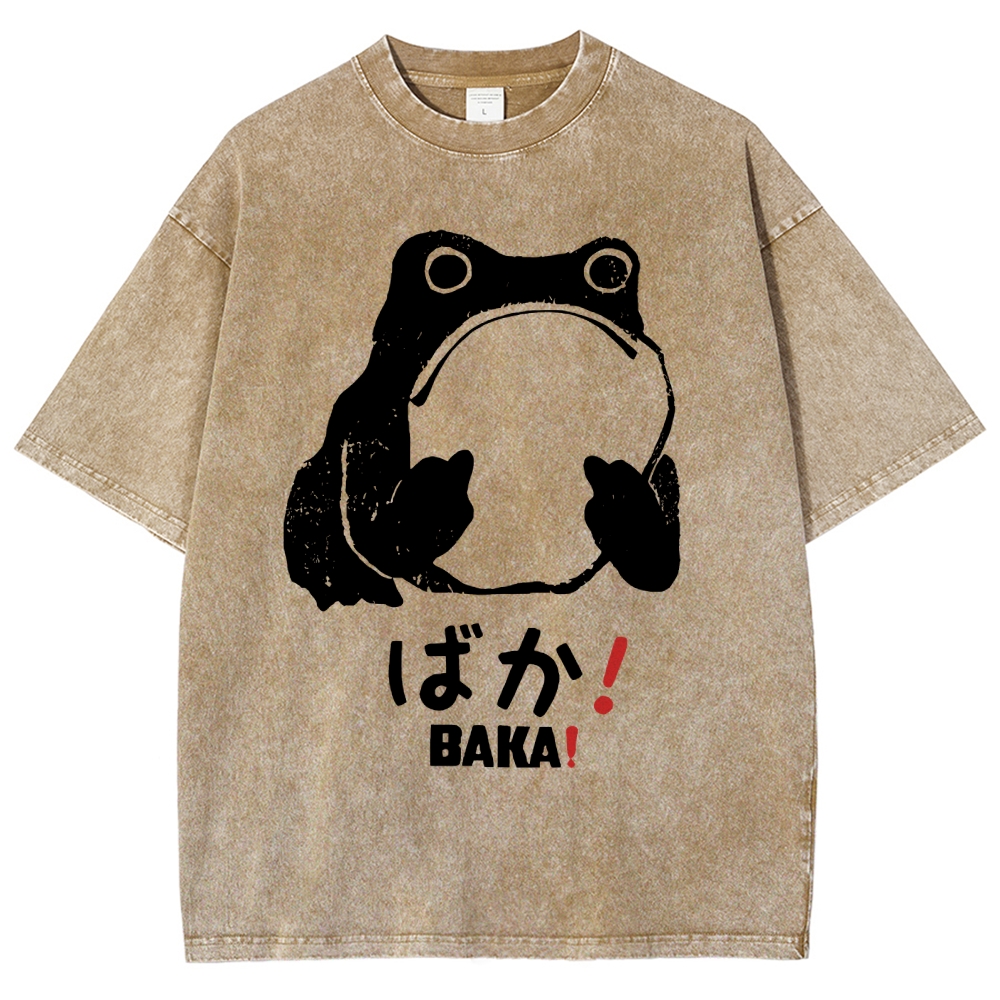 Unisex Stupid Frog Vintage Distressed Printed Washed Tee