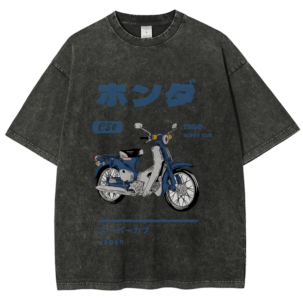 Honda C50 Super Cub Motorcycle Vintage Wash Japanese Design T-Shirt