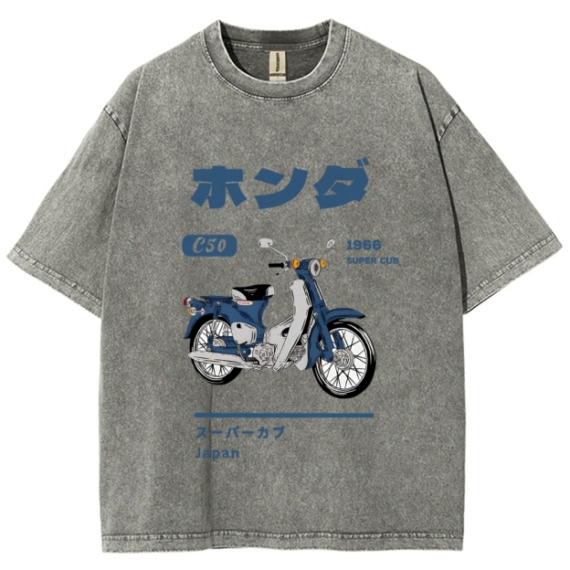 Honda C50 Super Cub Motorcycle Vintage Wash Japanese Design T-Shirt