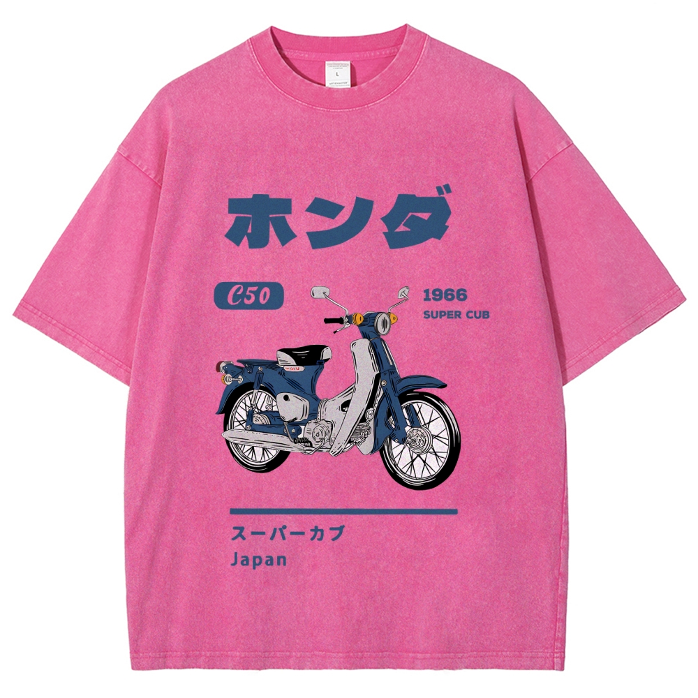 Honda C50 Super Cub Motorcycle Vintage Wash Japanese Design T-Shirt