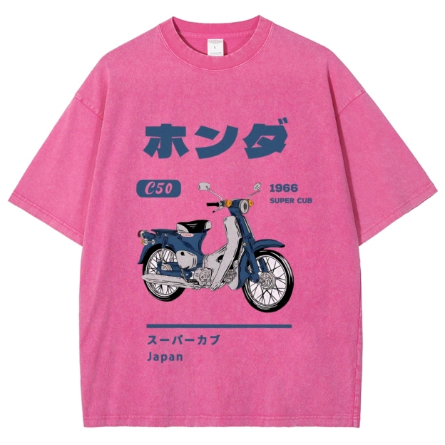 Honda C50 Super Cub Motorcycle Vintage Wash Japanese Design T-Shirt
