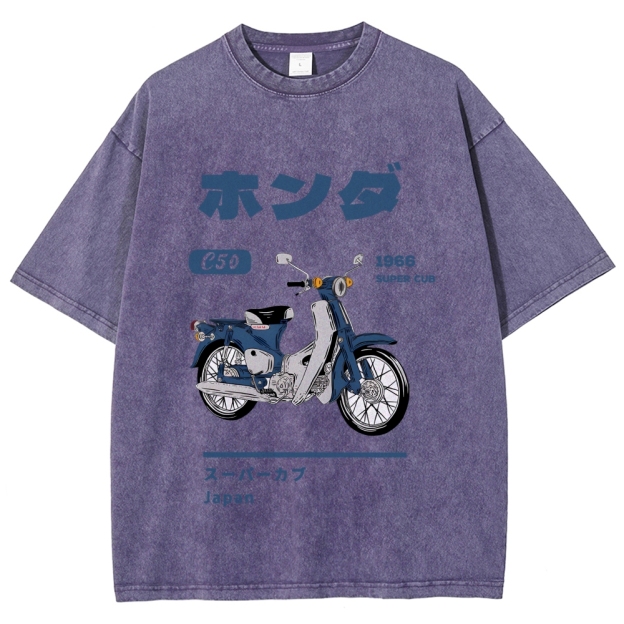 Honda C50 Super Cub Motorcycle Vintage Wash Japanese Design T-Shirt