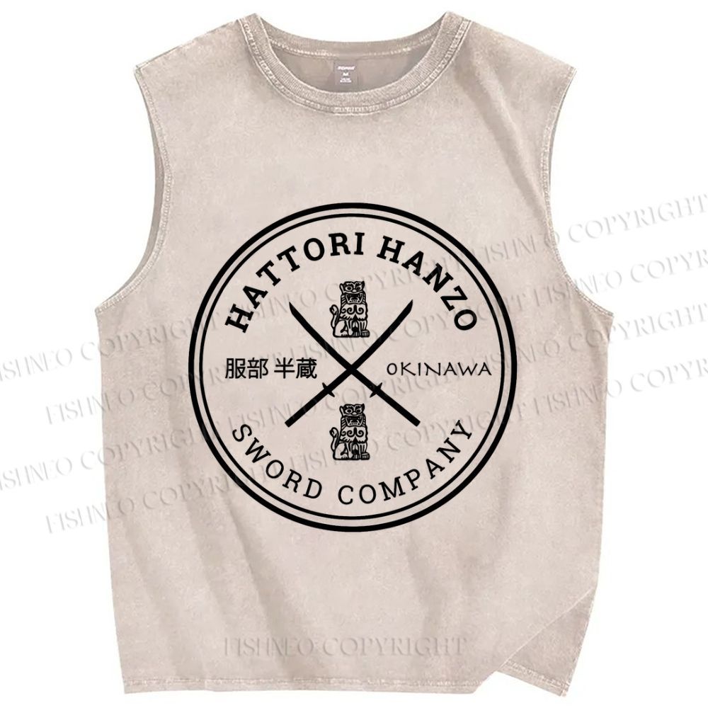 Unisex Hattori Hanzo Komainu Okinawa Sword Company Japanese Style Printed Washed Tank Top