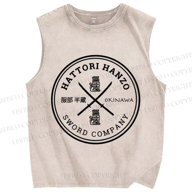 Unisex Hattori Hanzo Komainu Okinawa Sword Company Japanese Style Printed Washed Tank Top
