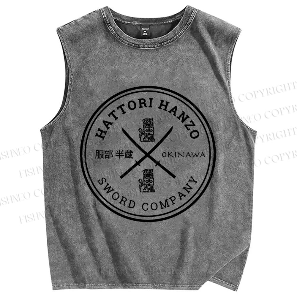 Unisex Hattori Hanzo Komainu Okinawa Sword Company Japanese Style Printed Washed Tank Top