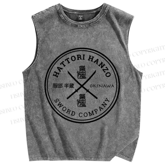 Unisex Hattori Hanzo Komainu Okinawa Sword Company Japanese Style Printed Washed Tank Top