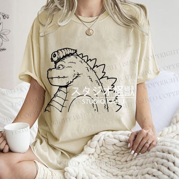Unisex Studio Kaiju Gozila Printed Washed Tee