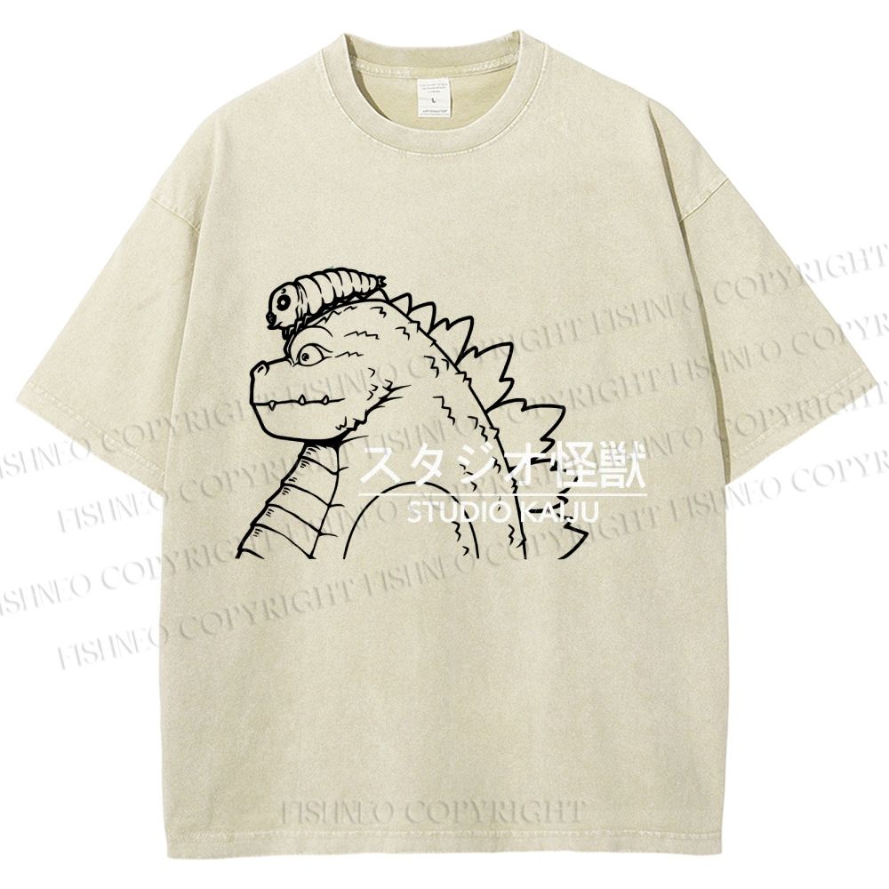 Unisex Studio Kaiju Gozila Printed Washed Tee