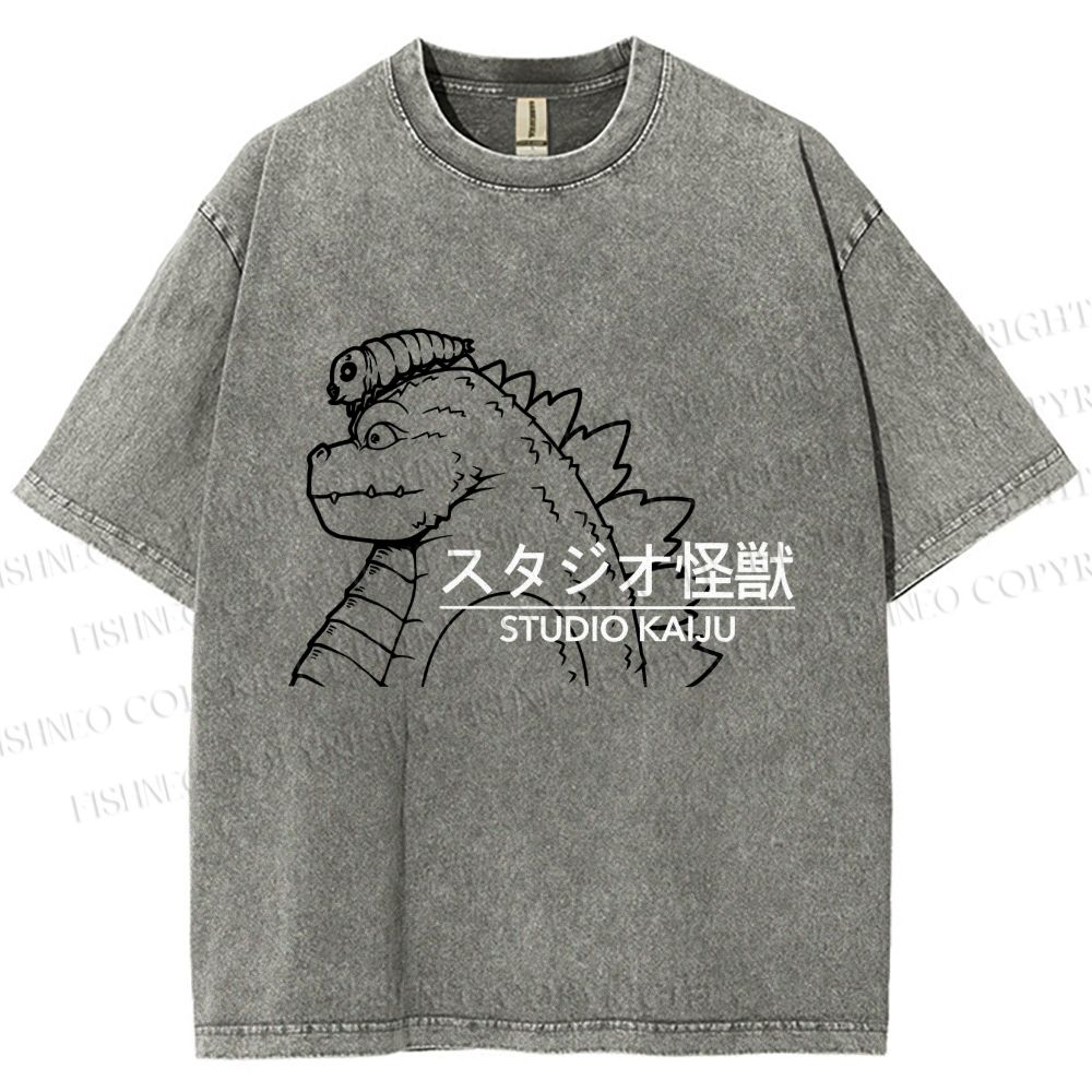 Unisex Studio Kaiju Gozila Printed Washed Tee