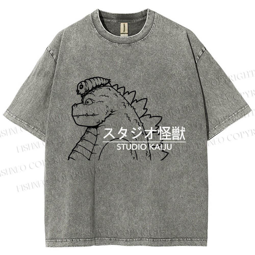 Unisex Studio Kaiju Gozila Printed Washed Tee