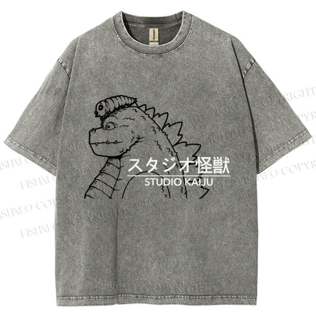 Unisex Studio Kaiju Gozila Printed Washed Tee
