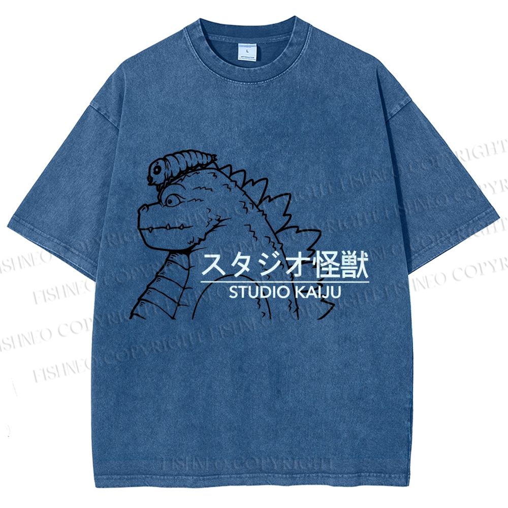 Unisex Studio Kaiju Gozila Printed Washed Tee