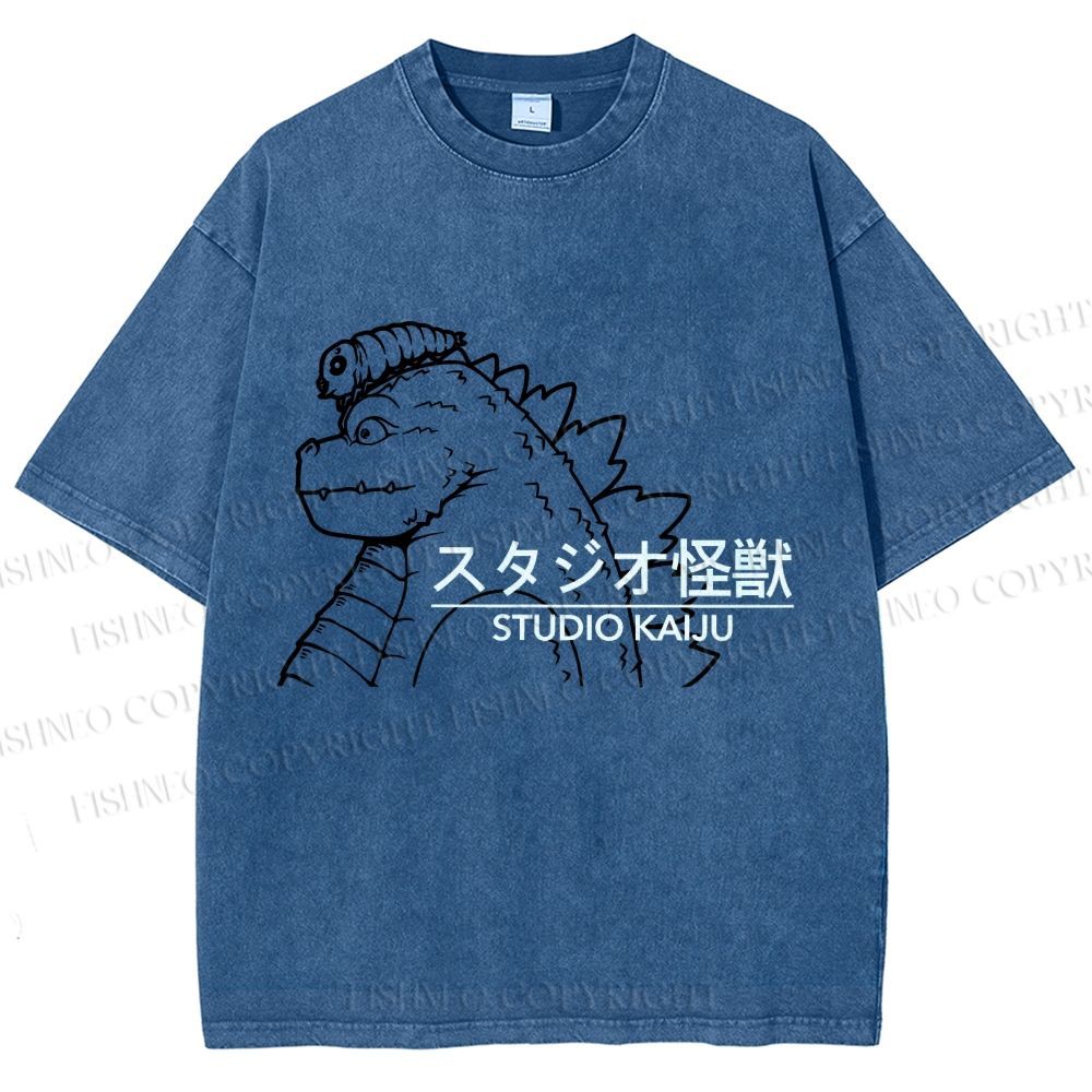 Unisex Studio Kaiju Gozila Printed Washed Tee