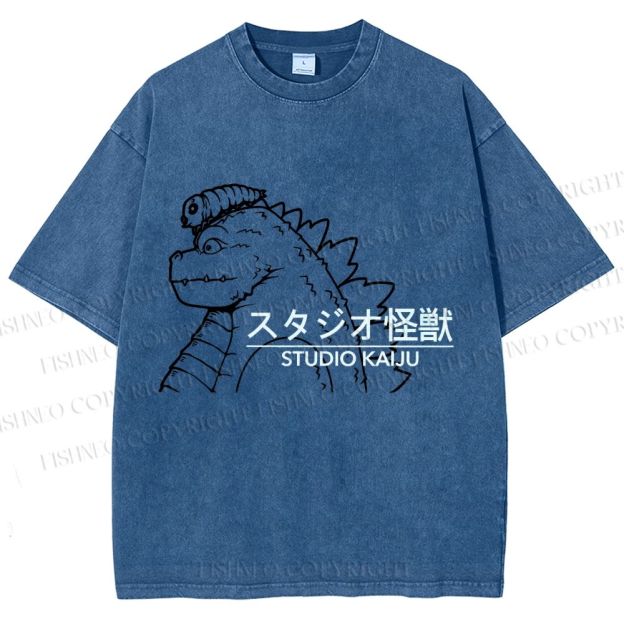 Unisex Studio Kaiju Gozila Printed Washed Tee