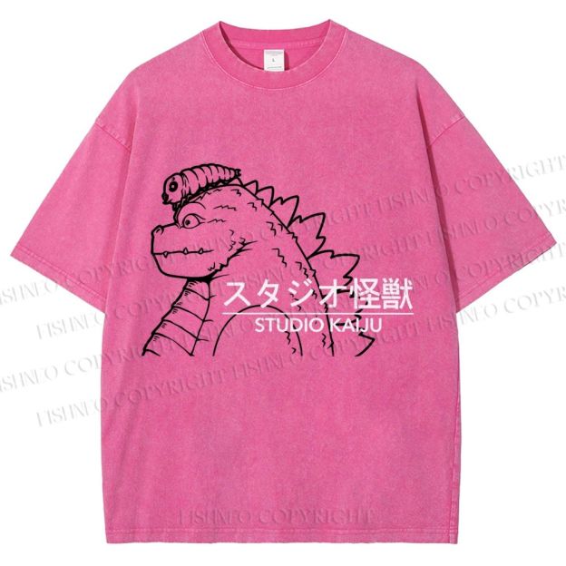 Unisex Studio Kaiju Gozila Printed Washed Tee