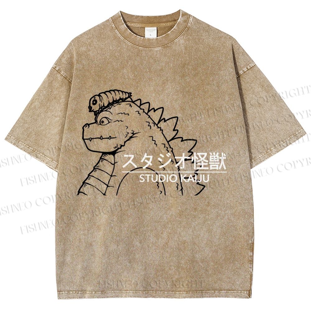 Unisex Studio Kaiju Gozila Printed Washed Tee