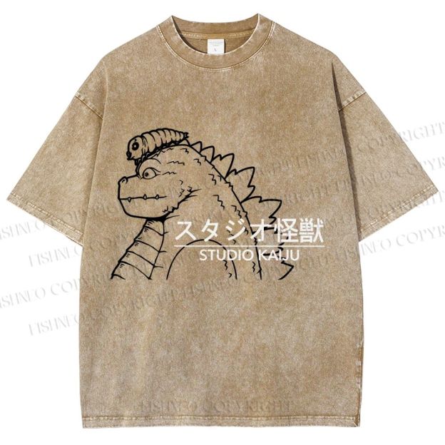 Unisex Studio Kaiju Gozila Printed Washed Tee