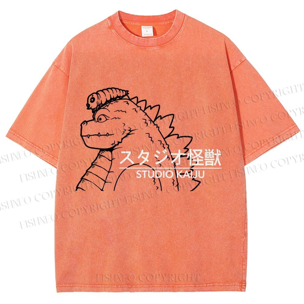 Unisex Studio Kaiju Gozila Printed Washed Tee
