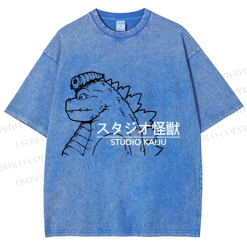 Unisex Studio Kaiju Gozila Printed Washed Tee