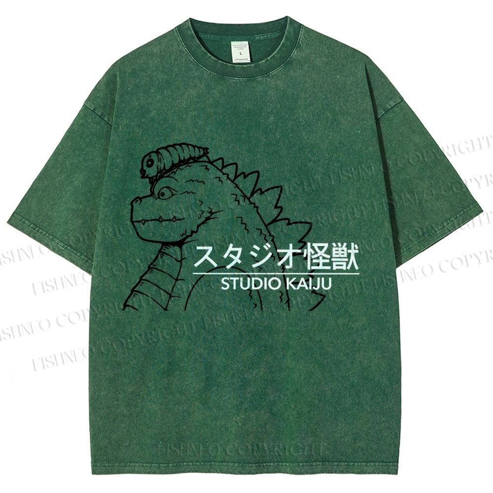 Unisex Studio Kaiju Gozila Printed Washed Tee