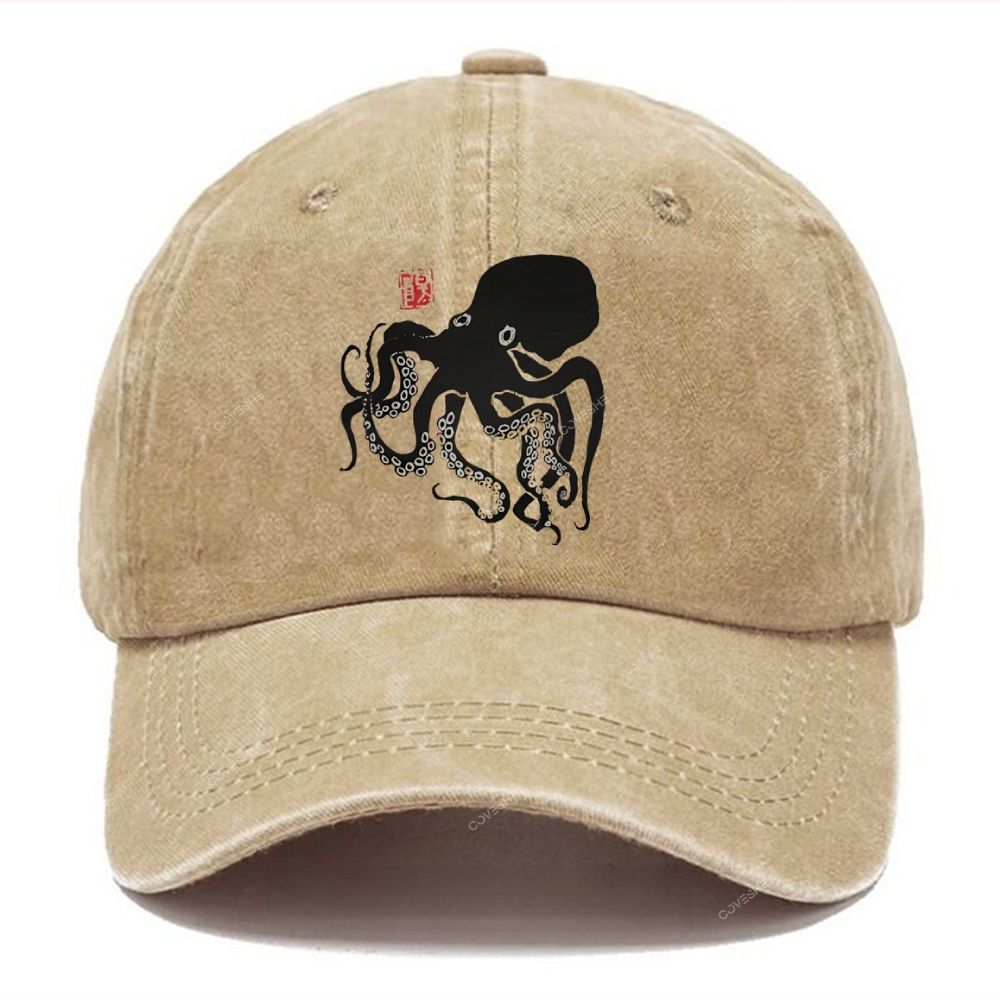 Unisex Vintage Casual Octopus Printed Washed Cap