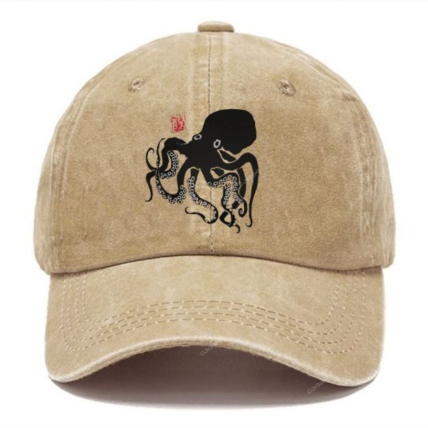 Unisex Vintage Casual Octopus Printed Washed Cap