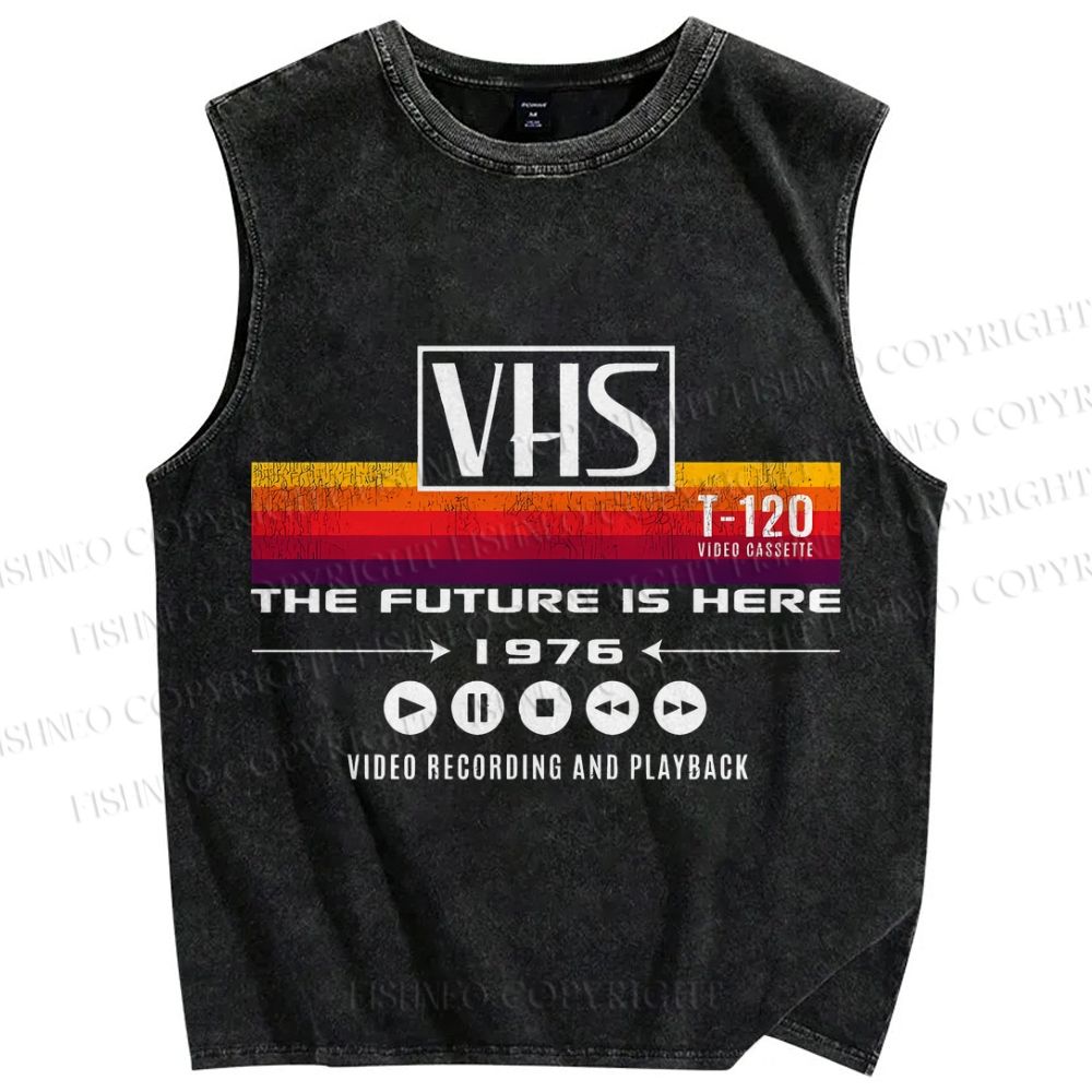 Unisex VHS Vintage Wash Japanese Design Printed Washed Tank Top