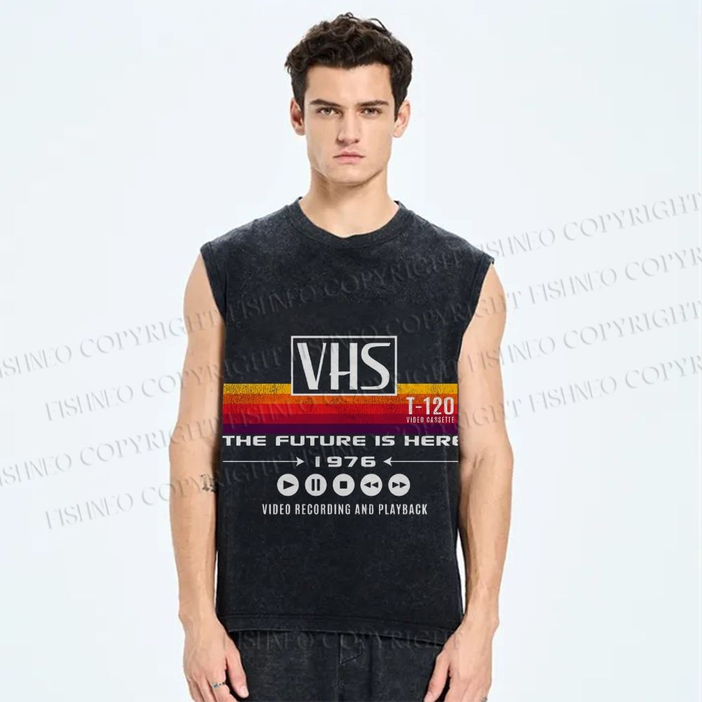 Unisex VHS Vintage Wash Japanese Design Printed Washed Tank Top