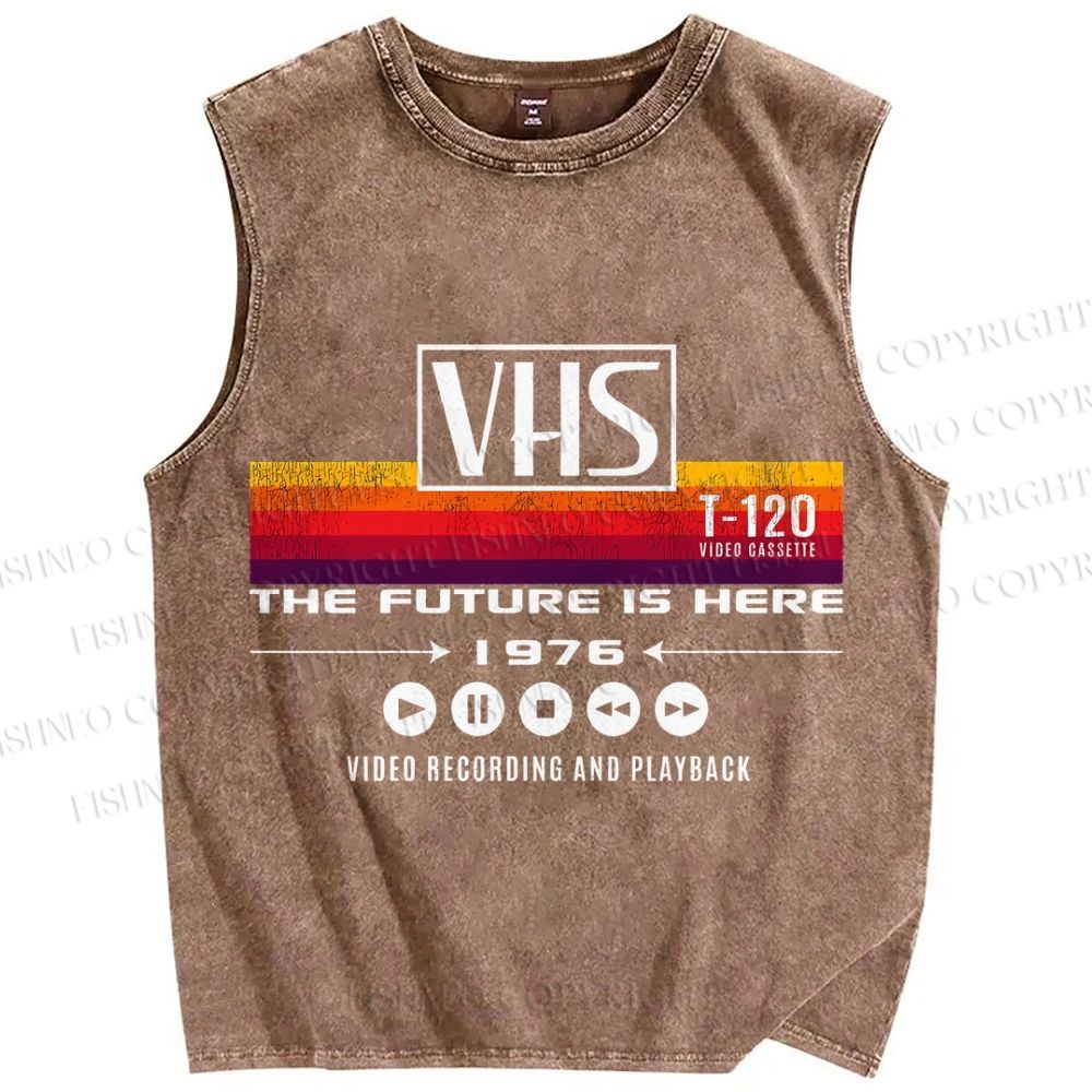 Unisex VHS Vintage Wash Japanese Design Printed Washed Tank Top